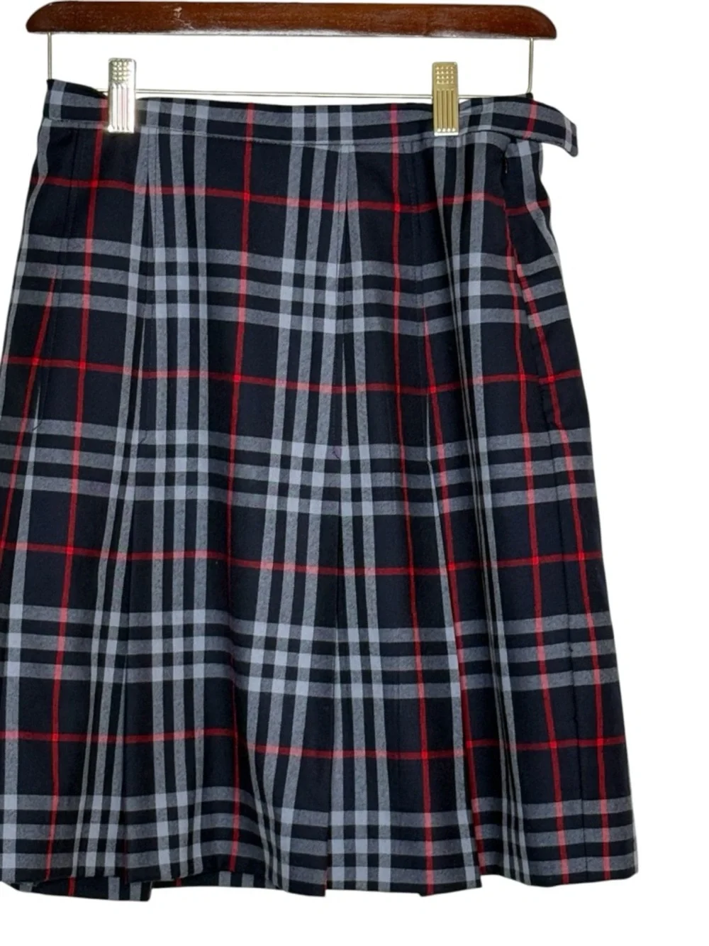 Vintage Burberrys Plaid Skater Skirt Size 10 Black Gray Red Preppy Y2K Chic - Picture 2 of 9